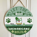 Let The Shenanigans Begin, Four-Leaf Clover Door Hanger, Personalized Cat Breeds Door Sign, Cat Lovers Gifts