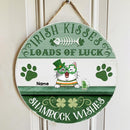 Irish Kisses & Shamrock Wishes, Four-Leaf Clover Door Hanger, Personalized Cat Breeds Door Sign, Cat Lovers Gifts