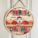 Merry Christmas, Flower Rustic Door Hanger, Personalized Christmas Dog Breeds Door Sign, Front Door Decor
