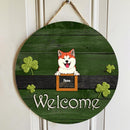 Welcome, Shamrock Door Hanger, Personalized Dog Breeds Door Sign, St. Patrick Day Front Door Decor, Dog Lovers Gifts