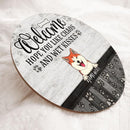 Welcome Hope You Like Chaos And Wet Kisses, Personalized Dog Breeds Rustic Door Sign, Front Door Decor
