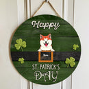 Happy St. Patrick's Day, Shamrock Door Hanger, Personalized Dog Breeds Door Sign, Front Door Decor, Dog Lovers Gifts