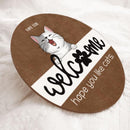Welcome Hope You Like Cats, Rustic Wooden Door Hanger, Personalized Cat Breeds Door Sign, Housewarming Gift