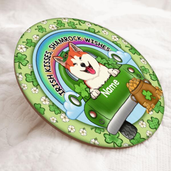 Irish Kisses Shamrock Wishes, St. Patrick's Day Theme, Dogs On The Green Car,  Personalized Dog Lovers Door Sign