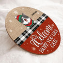 Welcome Hope You Like Cats, Jute Canvas Theme, Personalized Cat Christmas Door Sign