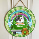 Irish Kisses Shamrock Wishes, St. Patrick's Day Theme, Cats On The Green Car,  Personalized Cat Lovers Door Sign