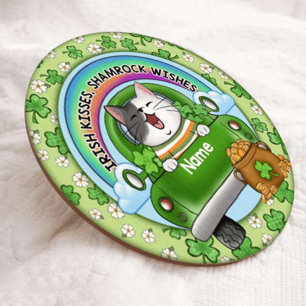 Irish Kisses Shamrock Wishes, St. Patrick's Day Theme, Cats On The Green Car,  Personalized Cat Lovers Door Sign