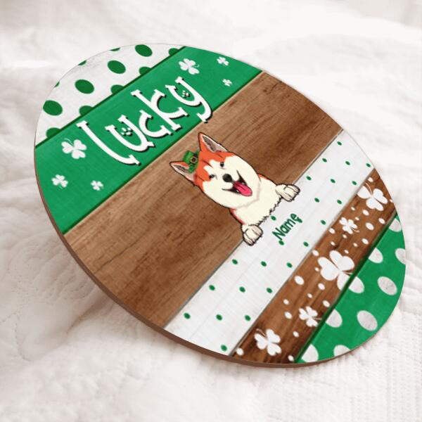 Lucky, Polka Dot & Shamrock, Personalized Dog & Cat Door Sign, St. Patrick Day Front Door Decor, Pet Lovers Gifts