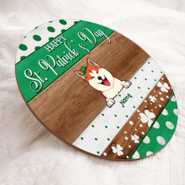 Happy St. Patrick's Day, Polka Dot & Shamrock, Personalized Dog & Cat Door Sign, Front Door Decor, Gifts For Pet Lovers
