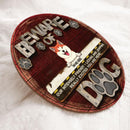 Beware Of Dogs, Brown Wooden Background, Personalized Dog Door Sign