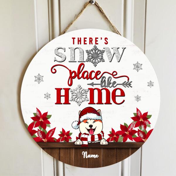 There's Snow Place Like Home, Snowflake Door Hanger, Personalized Dog Breeds Door Sign, Xmas Gifts For Dog Lovers