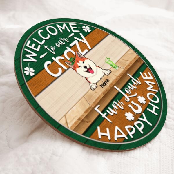 Welcome To Our Happy Home, Shamrock Door Hanger, Personalized Dog & Cat Door Sign, St. Patrick Day Front Door Decor