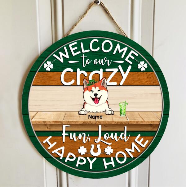 Welcome To Our Happy Home, Shamrock Door Hanger, Personalized Dog & Cat Door Sign, St. Patrick Day Front Door Decor