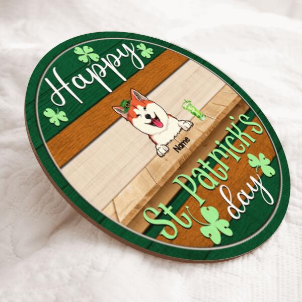 Happy St. Patrick's Day, Shamrock Door Hanger, Personalized Dog & Cat Door Sign, Front Door Decor, Gifts For Pet Lovers