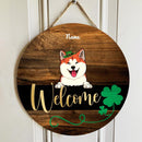 Welcome, Shamrock Wooden Door Hanger, Personalized Dog Breeds Door Sign, St. Patrick's Day Front Door Decor