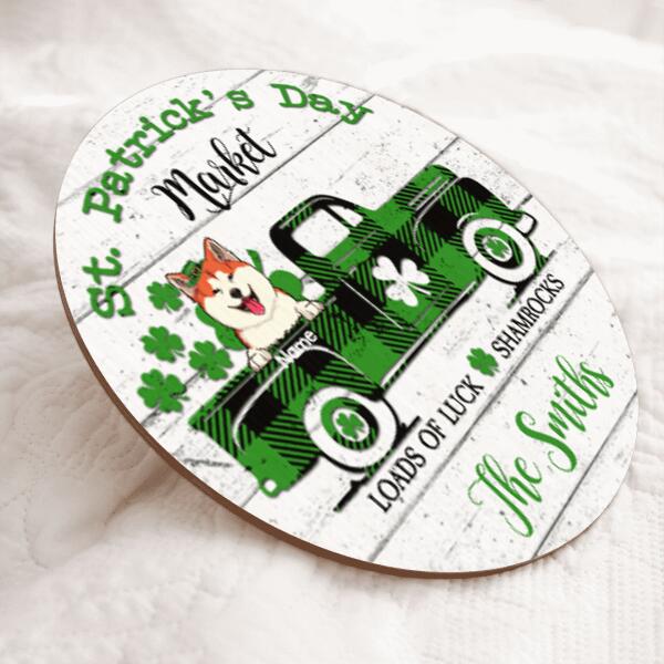 St Patrick's Day, Pets On Plaid Car & Shamrocks, Hang Decoration, Welcome Sign, Personalized Dog & Cat Lovers Door Sign