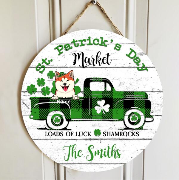 St Patrick's Day, Pets On Plaid Car & Shamrocks, Hang Decoration, Welcome Sign, Personalized Dog & Cat Lovers Door Sign