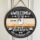 Welcome To The Shit Show Hope You Brought Coffee, Personalized Cat Breeds Rustic Door Sign, Cat Lovers Gifts