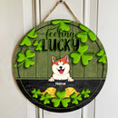 Feeling Lucky, Shamrock & Gold Coin, Personalized Dog & Cat Door Sign, St. Patrick Day Front Door Decor