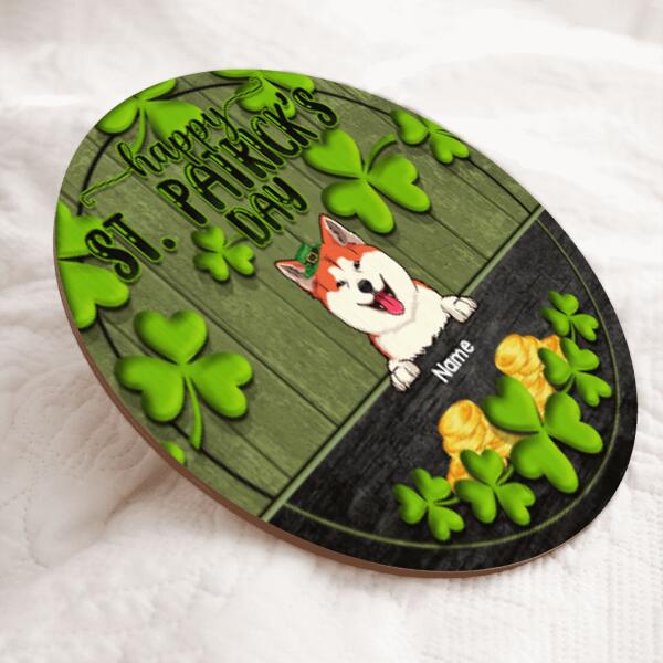 Happy St. Patrick's Day, Shamrock & Gold Coin, Personalized Dog & Cat Door Sign, Front Door Decor, Pet Lovers Gifts