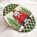 Welcome, Red Truck Door Hanger, Plaid Wreath, Personalized Christmas Dog Breeds Door Sign, Dog Lovers Gifts