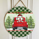 Welcome, Red Truck Door Hanger, Plaid Wreath, Personalized Christmas Dog Breeds Door Sign, Dog Lovers Gifts