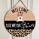 Welcome, Please Wipe Your Paws, Leopard Sign, Door Hanger, Welcome Sign, Personalized Dog & Cat Lovers Gift Door Sign