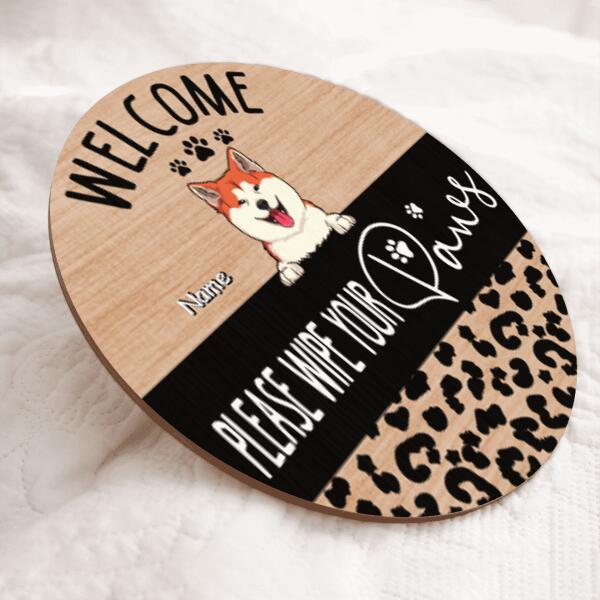 Welcome, Please Wipe Your Paws, Leopard Sign, Door Hanger, Welcome Sign, Personalized Dog & Cat Lovers Gift Door Sign