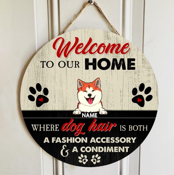 Welcome To Our Home, Wooden Door Hanger, Personalized Dog Breeds Door Sign, Front Door Decor, Dog Lovers Gifts
