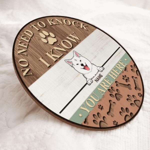 No Need To Knock I Know You Are Here, Wooden Pawprints Door Hanger, Personalized Dog Breeds Door Sign, Front Door Decor