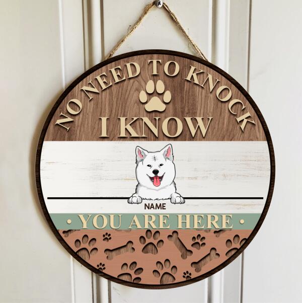 No Need To Knock I Know You Are Here, Wooden Pawprints Door Hanger, Personalized Dog Breeds Door Sign, Front Door Decor