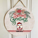 Season's Greetings Door Sign, Personalized Christmas Dog Breeds, Christmas Front Door Decor