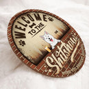 Welcome To The Shitshow Hope You Brought Alcohol, Retro Brick Door Hanger, Personalized Dog Breeds Door Sign