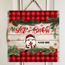 Let It Snow, Dogs With Red Plaid And Pine Leaves Background, Personalized Dog Door Sign
