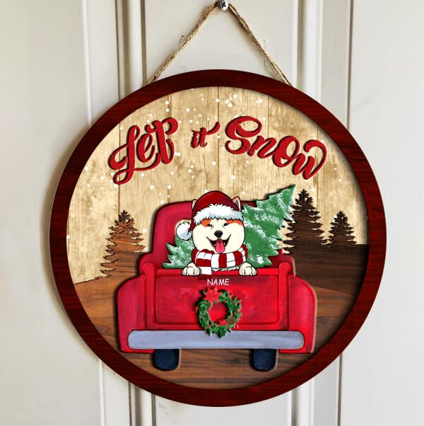 Let It Snow Door Sign, Christmas Door Hanger, Personalized Dog Breeds, Rustic Christmas Front Door Decor