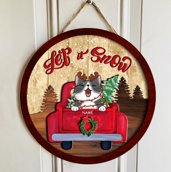 Let It Snow Door Sign, Christmas Door Hanger, Personalized Cat Breeds, Rustic Christmas Front Door Decor
