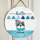 Hello Winter, Letters On Pine, Personalized Cat Door Sign