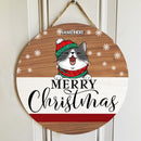 Merry Christmas - Pale Wooden - Personalized Cat Christmas Door Sign