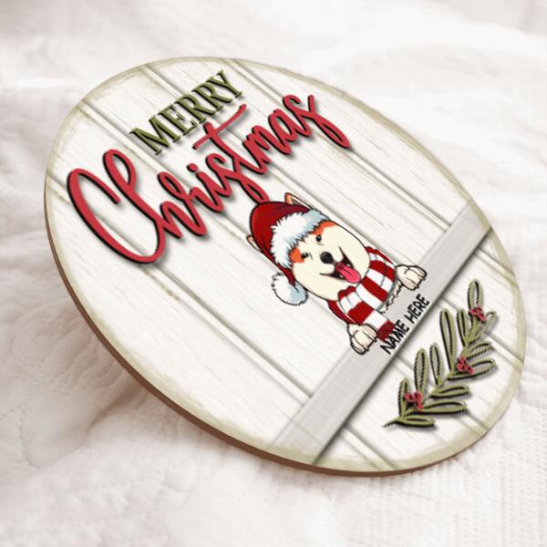 Merry Christmas - White Wooden - Personalized Dog Christmas Door Sign
