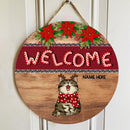 Welcome - Xmas Candy Cane Letters - Personalized Cat Christmas Door Sign