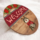 Welcome - Xmas Candy Cane Letters - Personalized Cat Christmas Door Sign