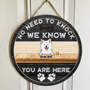No Need To Knock We Know You Are Here - Dog With Beverage - Personalized Dog Door Sign