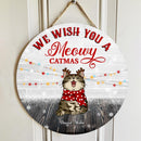 We Wish You A Meowy Catmas - White Brick Wall - Personalized Cat Christmas Door Sign
