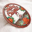 Merry Christmas - White Wooden Background - Red Old Wood Around - Personalized Dog Christmas Door Sign