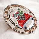 It's The Most Wonderful Time Of The Year - Dark Old Wooden - Red Truck - Personalized Cat Christmas Door Sign