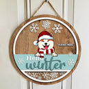 Hello Winter - Wooden - Personalized Dog Christmas Door Sign