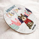 Meowy Christmas - Christmas Cat With Pine Trees - Silver Wooden - Personalized Cat Christmas Door Sign