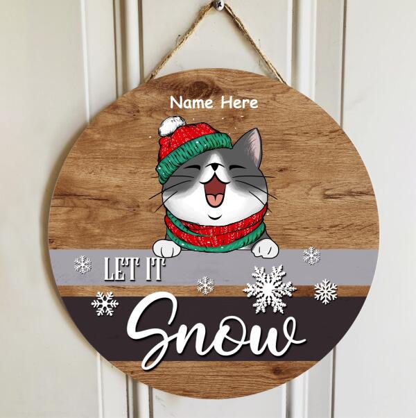 Personalised Let It Snow - Wooden - Personalized Cat Christmas Door Sign