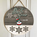 Let It Snow - Grey And White Wooden - Personalized Cat Christmas Door Sign