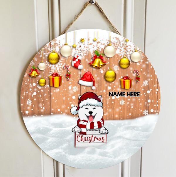 Love Christmas Believe - Snowy Wooden - Personalized Dog Christmas Door Sign